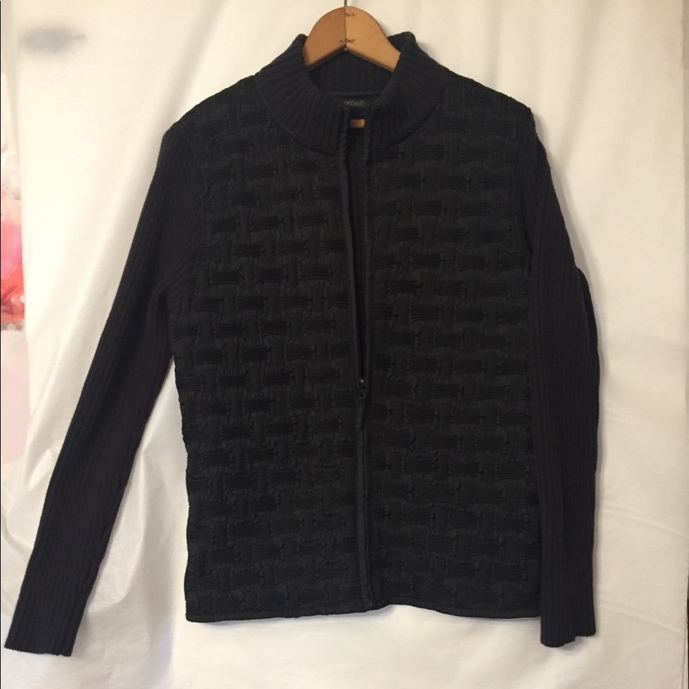 For Cynthia Sweater - Textured Zip Up Cardigan - L